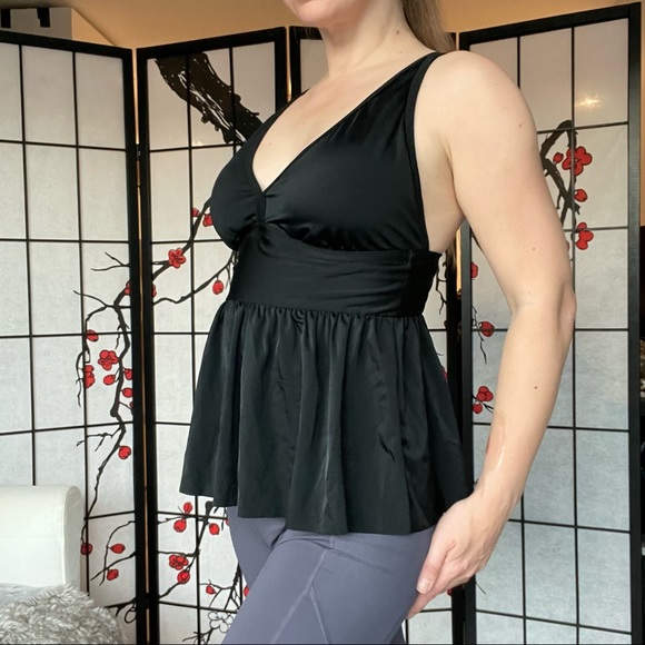 Adore Me Contour Plus Swim Top Swim Tankini Peplum Criss Cross Back Black - Picture 5 of 16